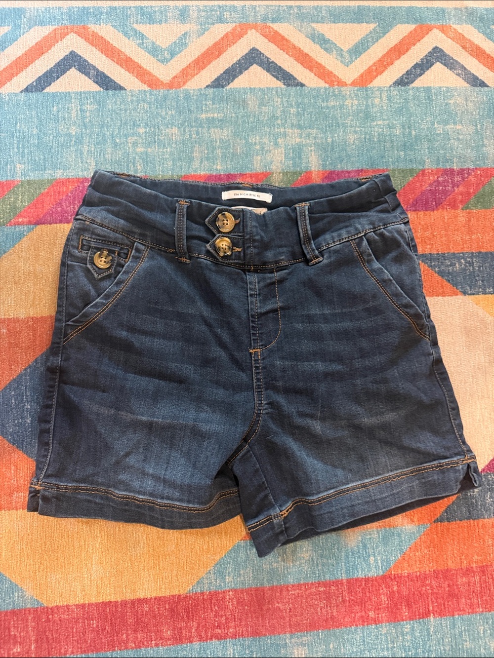 Dark Blue Denim Women’s Shorts with Button Waist